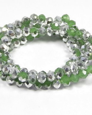 Cristale din sticla, rondelle, semiplacate, 4x3 mm, verzi-M01