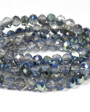 Cristale din sticla, rondelle, transparente, electroplacate, 4x3 mm, cyan-S07