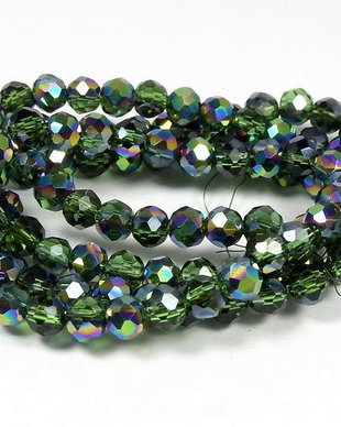 Cristale din sticla, rondelle, 4x3 mm, AB, verzi-Q04