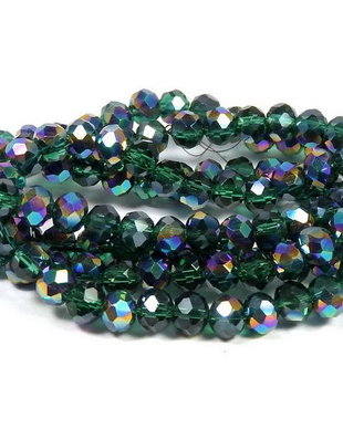 Cristale din sticla, rondelle, 4x3 mm, AB, verde smarald-Q15
