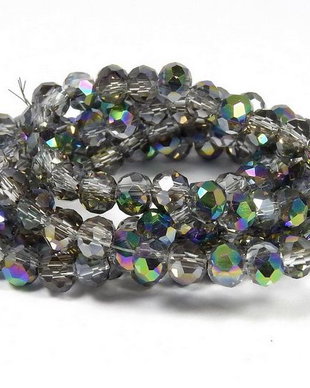Cristale din sticla, rondelle, 4x3 mm, AB, gri-Q13