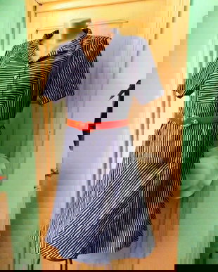 Rochie joc de linii alb bleumarin, bumbac