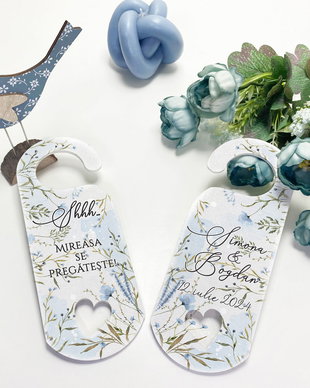 Semn de usa pentru nunta - Door Tag - Wild Blue Flowers