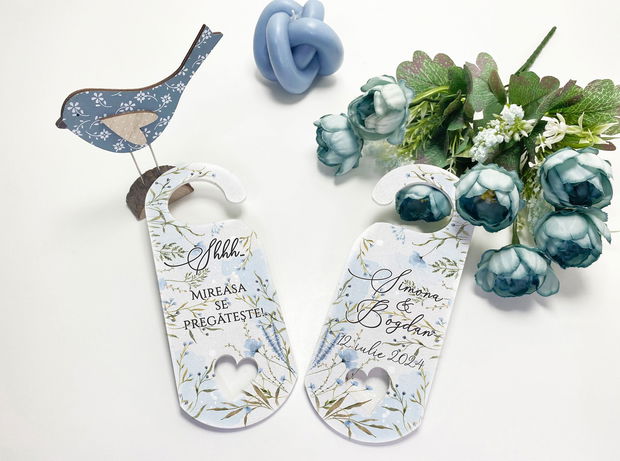 Semn de usa pentru nunta - Door Tag - Wild Blue Flowers