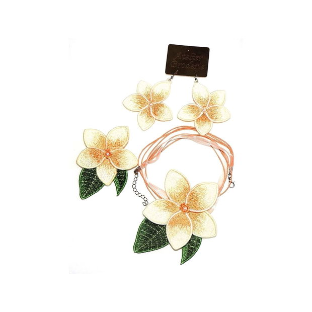 Set floare plumeria cercei colier brosa