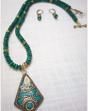 SET- MALACHIT SINTETIC SI PANDANT TIBETAN/INDIAN