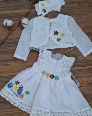 Set botez pictat manual/set rochita si bolero/set botez personalizat