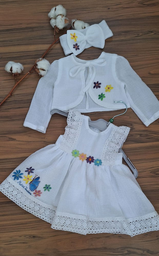 Set botez pictat manual/set rochita si bolero/set botez personalizat