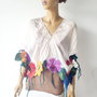Bluza din matase naturala si flori impaslite