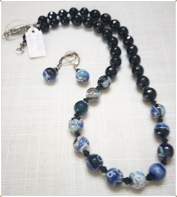 SET- ONIX SI AGATE DE FOC NEGRE-ALBASTRE