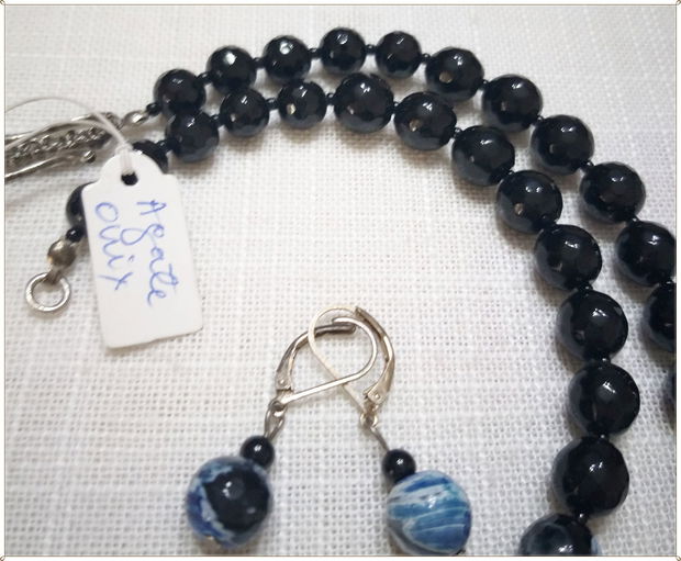 SET- ONIX SI AGATE DE FOC NEGRE-ALBASTRE