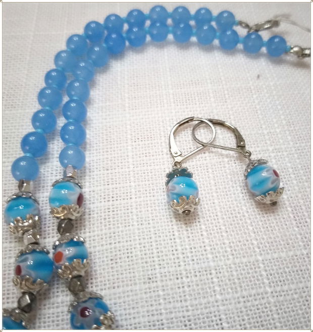 SET- AGATE BLEU SI MILLEFIORI