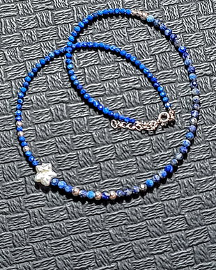 Colier argint lapis lazuli perla naturala de cultura baroc stea minimalist asimetric boho chic - Transpport gratuit