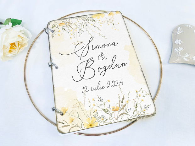 Guest book din lemn - Wild Yellow Flowers