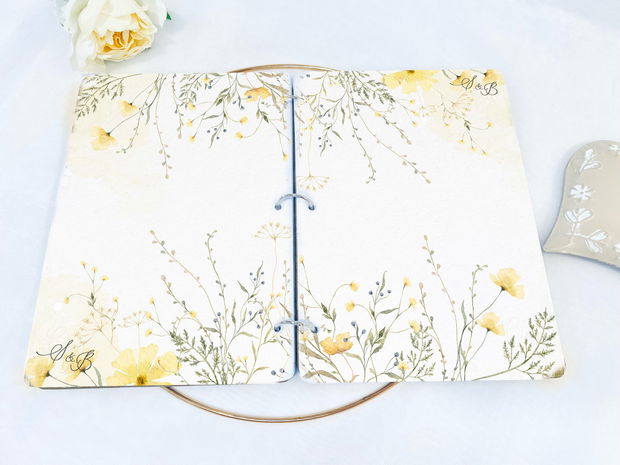 Guest book din lemn - Wild Yellow Flowers