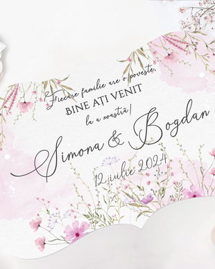 Placuta decorativa pentru nunta din lemn - personalizata cu mesaj - Wild Pink Flowers