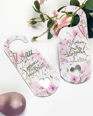 Semn de usa pentru nunta - Door Tag - Wild Pink Flowers