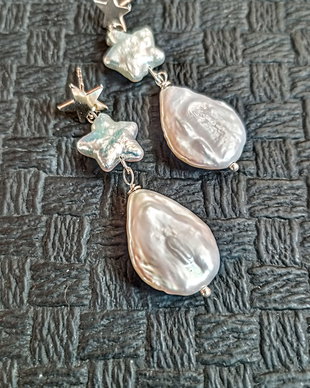 Cercei argint perle naturale de cultura baroc stea picatura tija argint boho chic trendy - Transport gbratuit