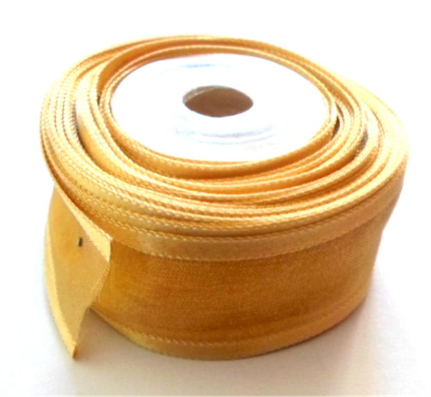 Panglica satin ribbon galbui transparent  cu margini galbui mat