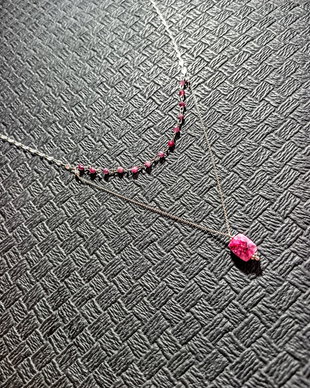 Colier argint rubelit turmalina rosie sillimanite lant argint minimalist boho chic trendy - Transport gratuit