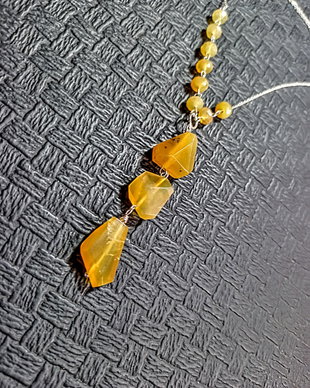 Colier argint opal galben lant argint asimetric free form boho chic trendy - Transport gratuit