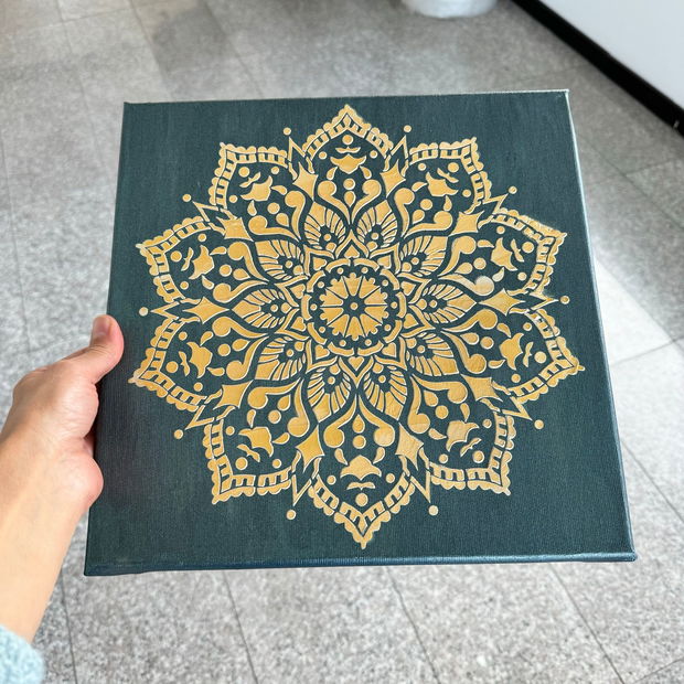 Tablou Mandala Pe Suport Canvas Realizat Cu Pasta De Structura, 29 Cm