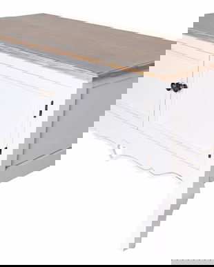 Bancuta din lemn masiv alb cu blat bej