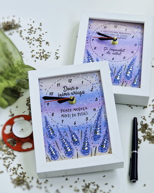 Ceas personalizat handmade pictat manual educatoare invatatoare lavanda