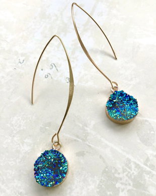 Cercei agate druzy albastru electric & inox aurit