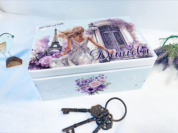 Cutie amintiri din lemn personalizata - Paris - La vie e belle