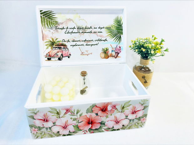 Cutie amintiri din lemn personalizata - Tropical Summer