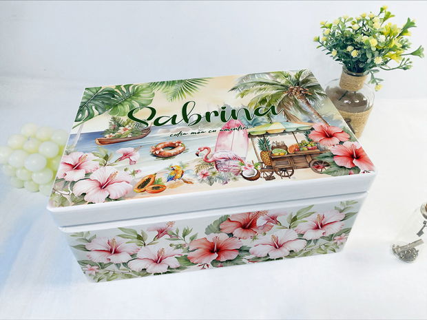 Cutie amintiri din lemn personalizata - Tropical Summer