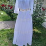 Rochie alba cu volane si dantela/rochie cu volane/rochie panza topita cu dantelă  și volane
