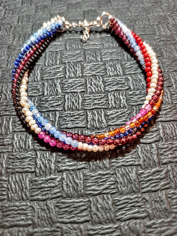 Bratara X5 argint pietre semipretioase mixt multicolora minimalista boho chic trendy - Transport gratuit