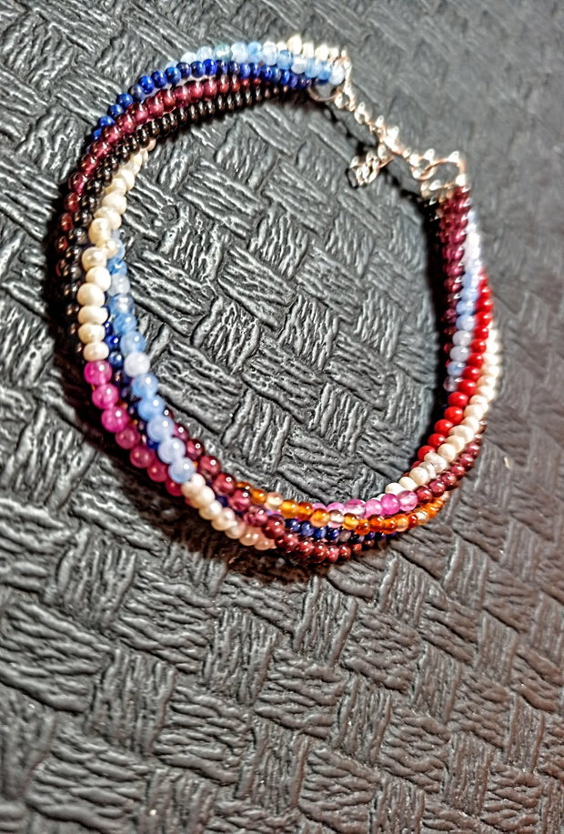 Bratara X5 argint pietre semipretioase mixt multicolora minimalista boho chic trendy - Transport gratuit