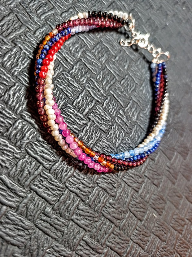 Bratara X5 argint pietre semipretioase mixt multicolora minimalista boho chic trendy - Transport gratuit