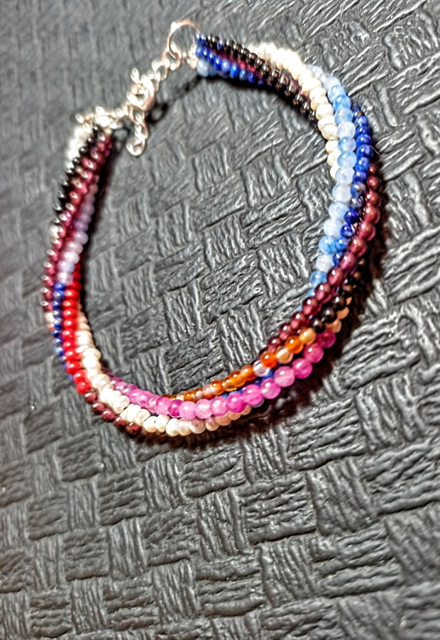 Bratara X5 argint pietre semipretioase mixt multicolora minimalista boho chic trendy - Transport gratuit