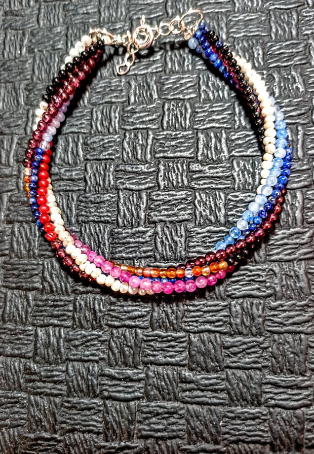 Bratara X5 argint pietre semipretioase mixt multicolora minimalista boho chic trendy - Transport gratuit