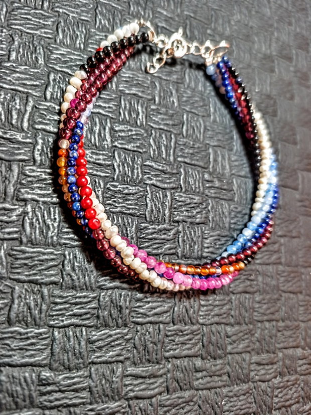 Bratara X5 argint pietre semipretioase mixt multicolora minimalista boho chic trendy - Transport gratuit