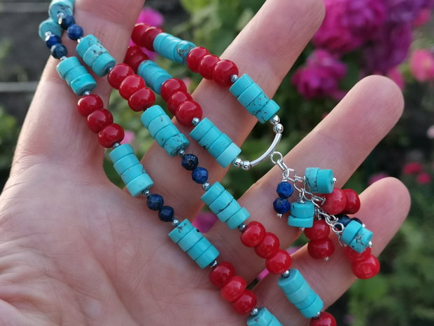 Colier coral&turcoaz&lapis lazuli