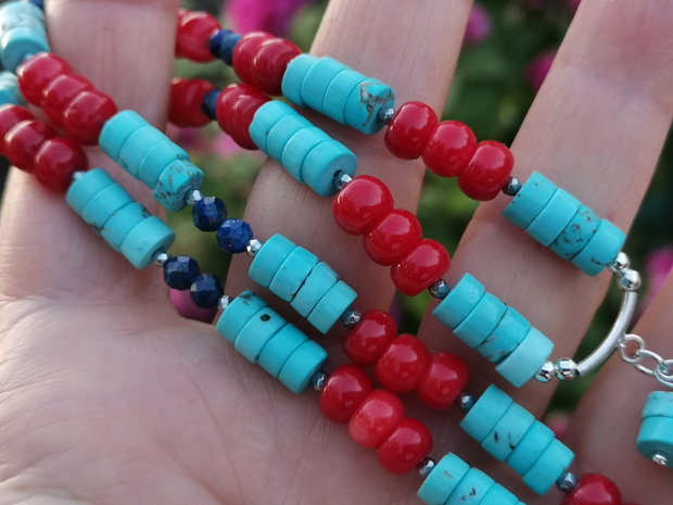 Colier coral&turcoaz&lapis lazuli