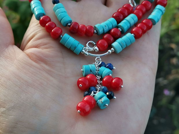 Colier coral&turcoaz&lapis lazuli