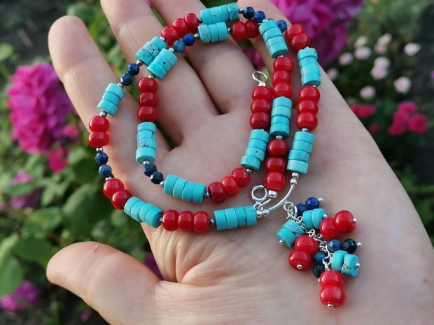 Colier coral&turcoaz&lapis lazuli
