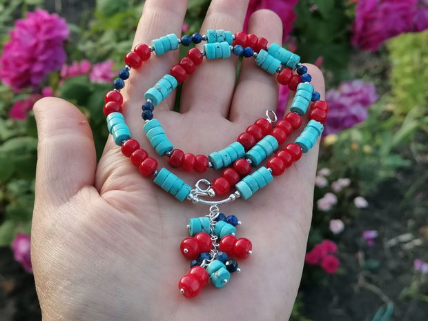 Colier coral&turcoaz&lapis lazuli