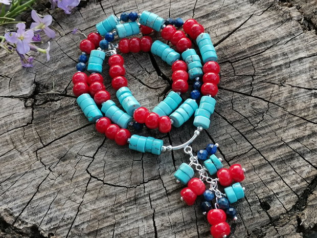 Colier coral&turcoaz&lapis lazuli