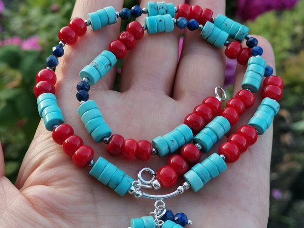 Colier coral&turcoaz&lapis lazuli