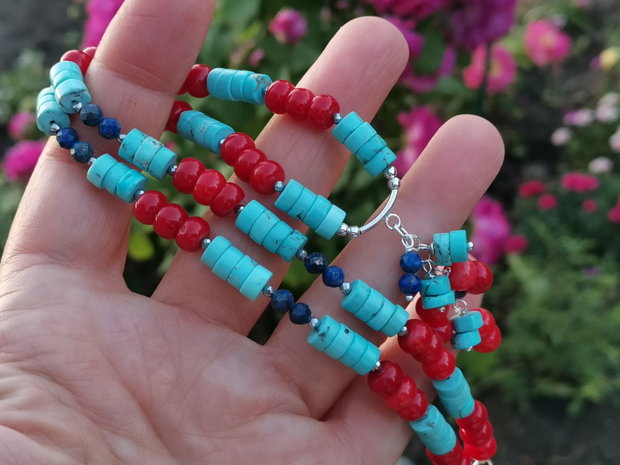 Colier coral&turcoaz&lapis lazuli