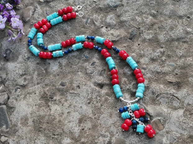 Colier coral&turcoaz&lapis lazuli