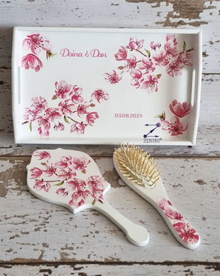 Set gatitul miresei flori de cires, set gatit mireasa cu flori de cires, set mireasa cires, set flori de cires, set mireasa flori