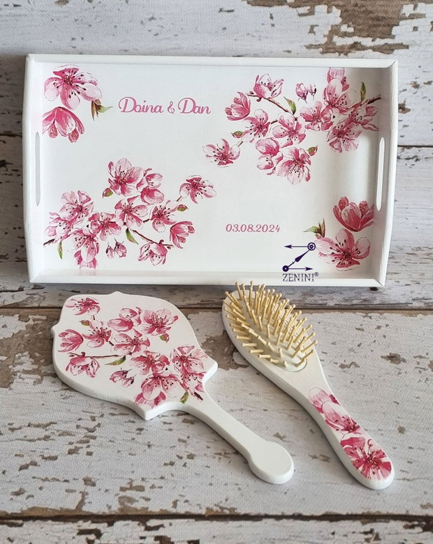 Set gatitul miresei flori de cires, set gatit mireasa cu flori de cires, set mireasa cires, set flori de cires, set mireasa flori